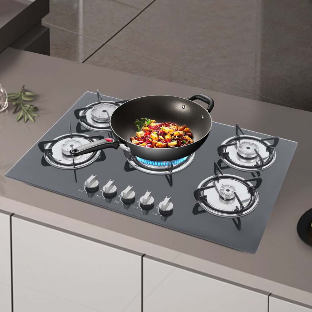 Plaque De Cuisson à Gaz 5 Feux Inox - Protection Flamme Auto - 86x51x8 Cm - Pour Maison Et Professionnel