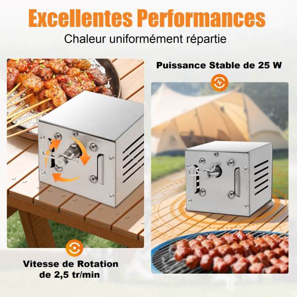 Moteur Broche Barbecue 25W - Acier Inoxydable, 60kg Max, 220V - Pour Cochon De Lait Et Grillades