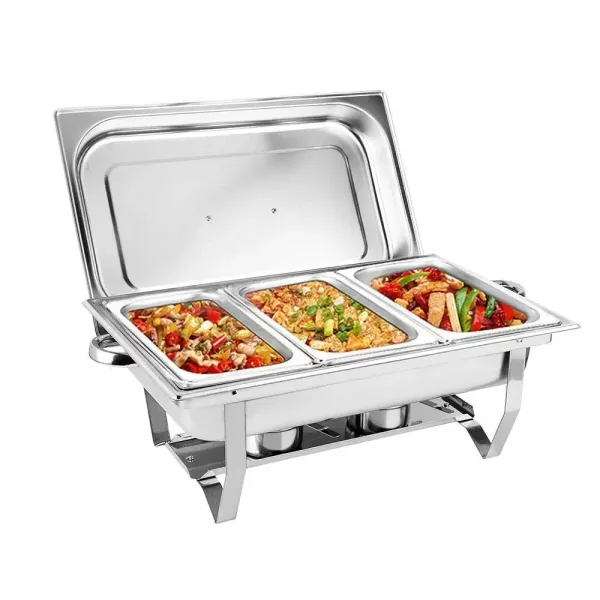 Chafing Dish Simple/Double En Acier Inoxydable Buffet Party Poêles Chaudes, Design Élégant Et Cadre Durable Et Facile à Stocker Et À Nettoyer (cuisinière à trois grilles)