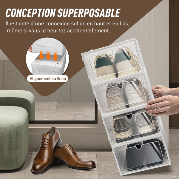 Lot de 20 boîtes de rangement à chaussures en plastique transparent empilables et durables 33 x 23 x 14 cm