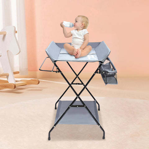 Table à Langer Pliable Portable Avec Panier - Hauteur Réglable Gris Pour Bébé