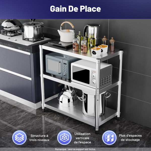 Étagère de rangement en acier inoxydable pour la cuisine - Étagère de rangement pour charges lourdes - Étagère