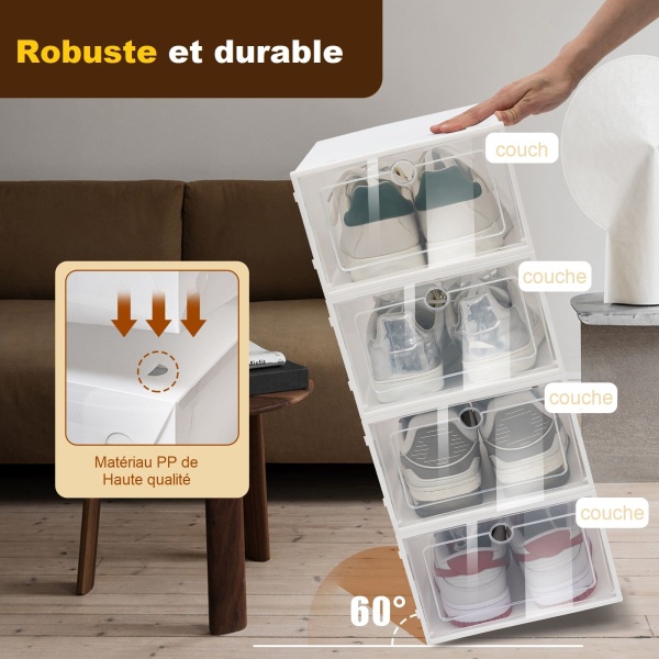 Lot de 24 boîtes à chaussures empilables transparentes avec couvercle - Pour homme et femme