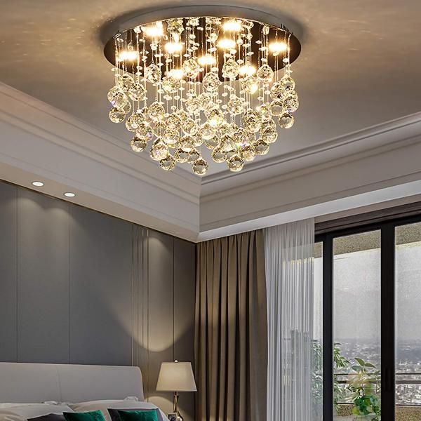 Lustre Plafond 9 Lights Saint Mossi | Cristal K9 Goutte Pluie | Or Moderne Pour Salle à Manger Ou Salon (50x50cm)
