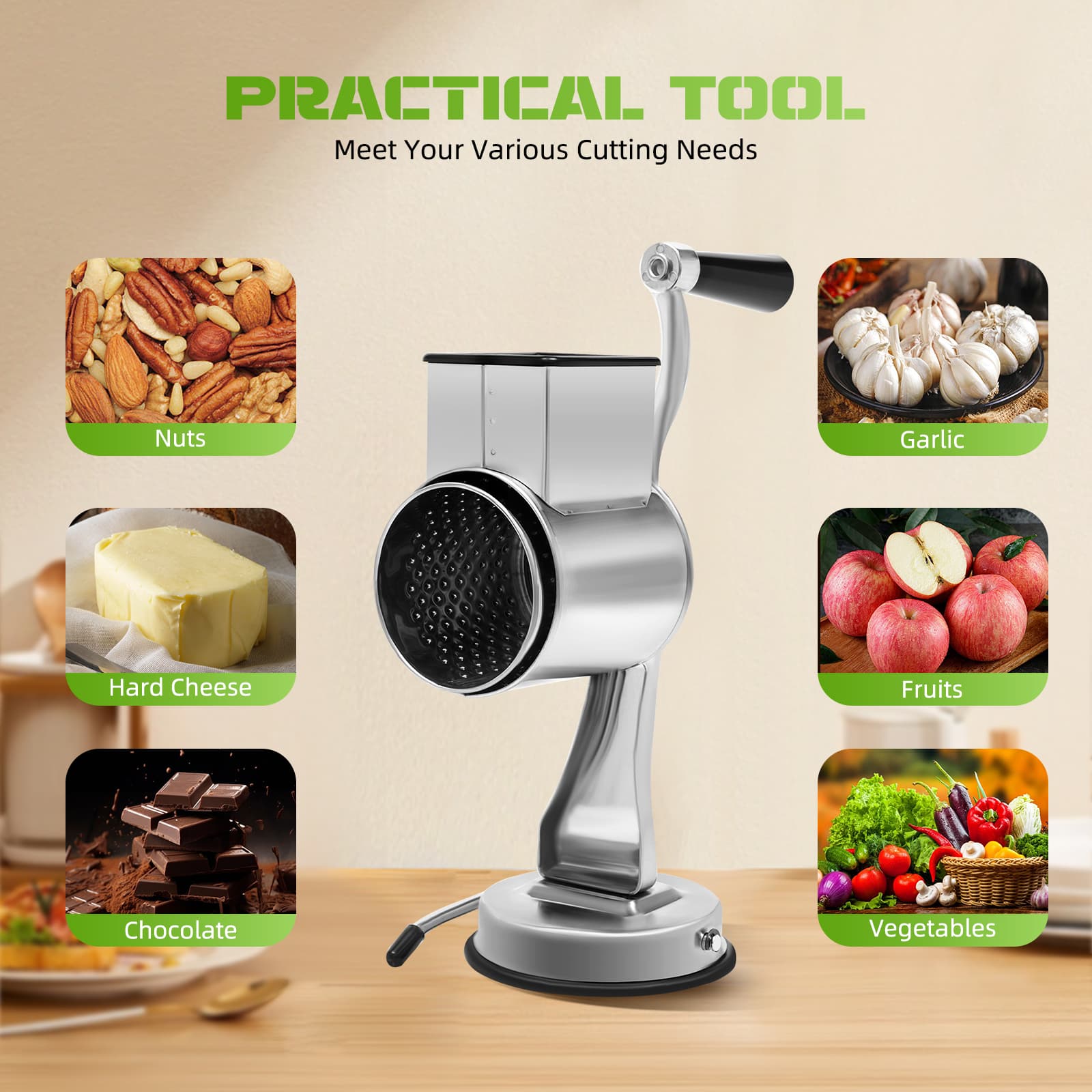 Râpe Double 3 En 1 Fackelmann – Avec Réceptacle, Gros Et Petit Trous – Acier Inoxydable, 18,5x10,5x7,5 Cm – Pour Fromage, Légumes, Fruits - 3