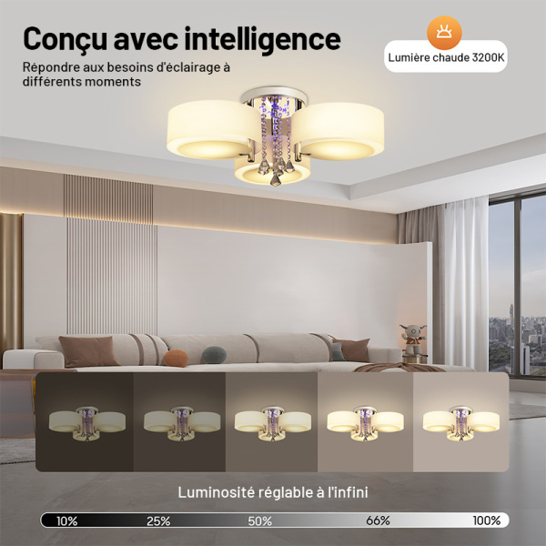 Lustre Cristal Blanc Moderne 6 Lumières KMaiPem - Plafonnier Vintage Réglable Hauteur Pour Salon, Chambre Et Salle à Manger