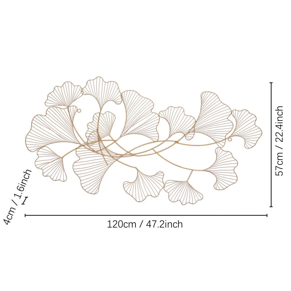 Décoration murale feuilles de ginkgo Ajitar L48xH87cm Métal Noir, Gris et Or