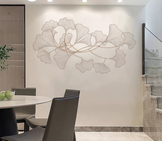 Tableau Mural 3D Feuilles De Ginkgo En Métal - 110 X 68 Cm, Décoration Murale Moderne Pour Salon, Chambre