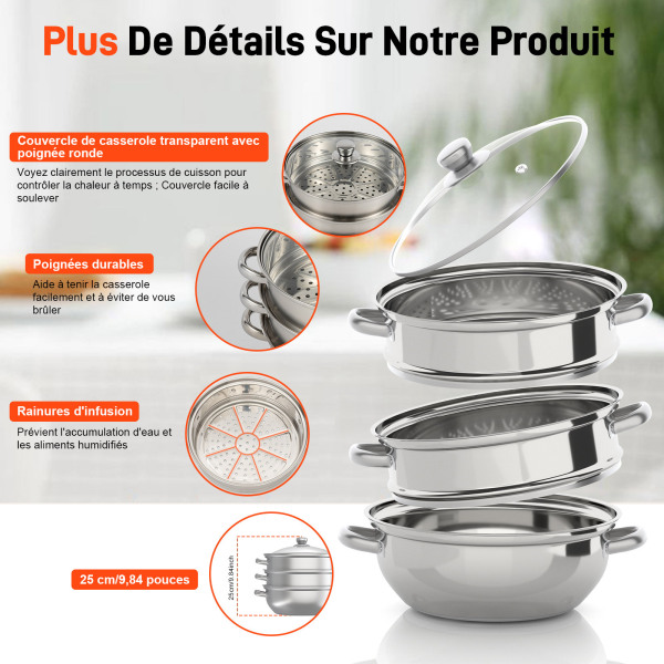 Cuiseur Vapeur En Acier Inoxydable 16 Cm - Avec Panier Passoire Et Couvercle - Pour Pâtes, Légumes, Cuisson Vapeur