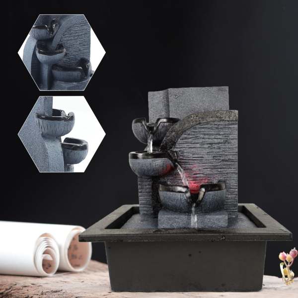 Fontaine Zen de bureau LED multicolore en résine, décoration créative, rocaille de bureau en forme de bouddha avec boule rotative (style C)