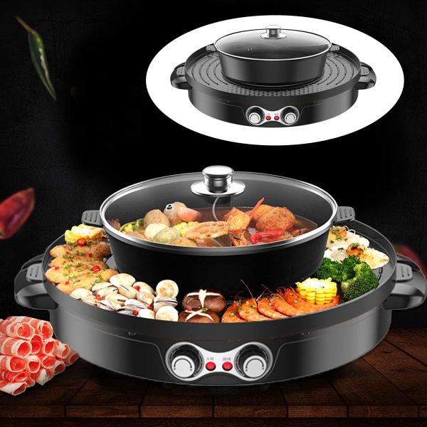 Sauteuse électrique multifonction Gril électrique multifonction Grand hot pot double séparation contrôle indépendant sans fumée Sauteuse électrique multifonction Gril électrique multifonction Grand hot pot double séparation contrôle indépendant sans fumée