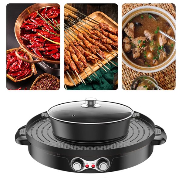 Sauteuse électrique multifonction Gril électrique multifonction Grand hot pot double séparation contrôle indépendant sans fumée Sauteuse électrique multifonction Gril électrique multifonction Grand hot pot double séparation contrôle indépendant sans fumée