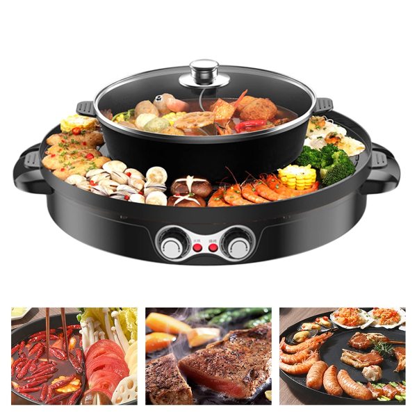 Sauteuse électrique multifonction Gril électrique multifonction Grand hot pot double séparation contrôle indépendant sans fumée Sauteuse électrique multifonction Gril électrique multifonction Grand hot pot double séparation contrôle indépendant sans fumée