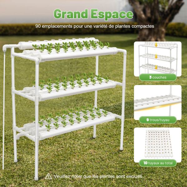 Kit de Culture Hydroponique pour Légumes Pipe Hydroponique en PVC - Kit de Culture Hydroponique 90 Sites 10 Tuyaux