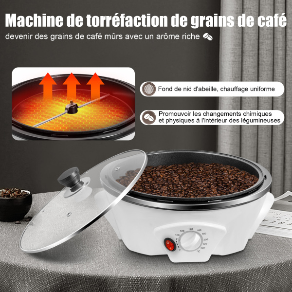 Machine à Torréfier Le Café Électrique - 1200W - Capacité 1500g - Couvercle Transparent - Grains Et Popcorn