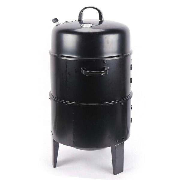 Barbecue fumoir multifonction 3 en 1, double couche, barbecue au charbon de bois avec thermomètre, barbecue d'extérieur