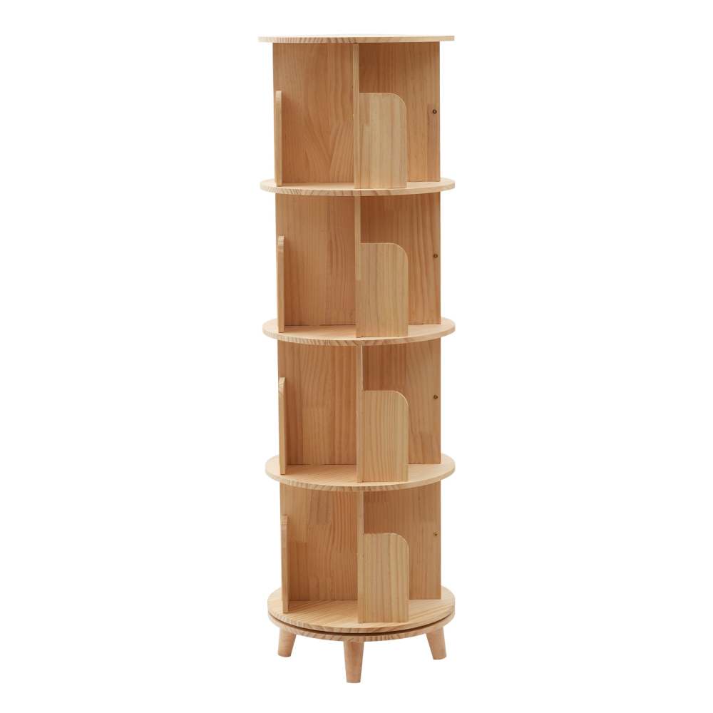 Bibliothèque Rotative 6 Niveaux En Bois De Pin - Étagère Tournante 360°, Capacité 50 Kg Par Niveau - Pour Salon, Bureau Ou Chambre D'Enfant