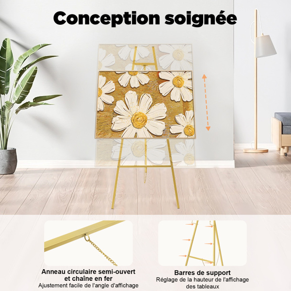 Lot De 2 Chevalets En Métal Doré Réglables - Support Pour Affiches, Cadres Photo - 90x48 Cm, Capacité 10 Kg