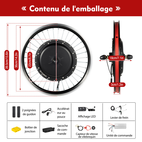 Roue Electrique Velo Kit électrique LCD PAS Kit Conversion Vélo électrique 500W/1000W - Roue Avant/arrière 28-29 - Écran LCD - Moteur Brushless écran LCD Assistance Kit Vélo électrique