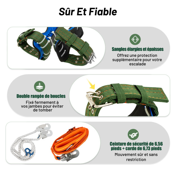 Crampons D'escalade D'arbres – 2 Griffes En Acier Inoxydable Avec Corde De Sécurité – Charge Max 100 Kg