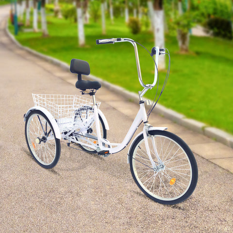 Tricycle pour adulte - 24 - Avec lumière et panier - 6 vitesses - Argenté - Avec lumières