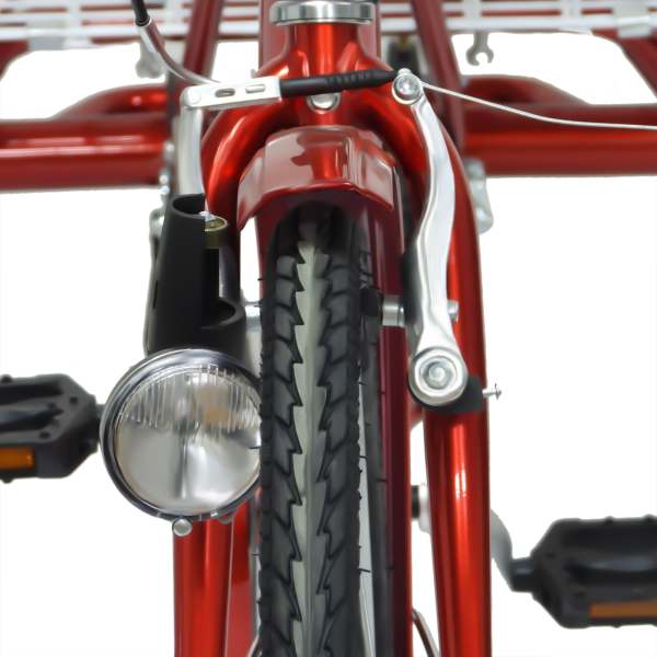 Tricycle Adulte 24 Pouces Rouge – 6 Vitesses, Panier Inclus, Feux Avant Et Arrière, Freins V-Brake, Capacité 120kg