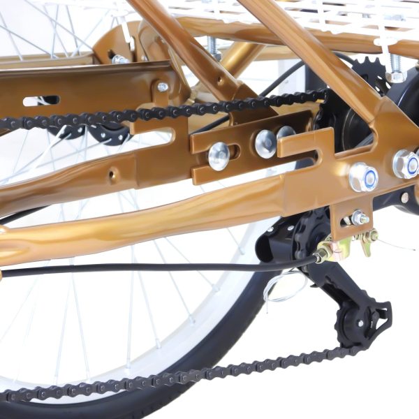 Tricycle Adulte Pliable 24 Pouces, 7 Vitesses, Avec Panier Et Lampe - Vélo 3 Roues En Acier Carbone, Noir