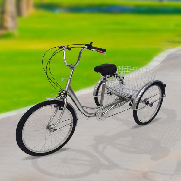 Tricycle Adulte 24 Pouces 6 Vitesses – Cruiser Noir Avec Panier, Dossier Et Guidon Réglable