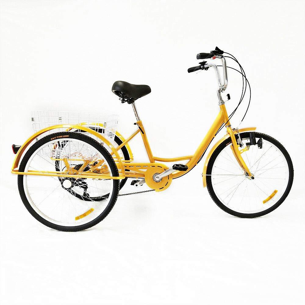 Tricycles pour adultes , vélos à trois roues de 20 pouces, tricycles à 3 roues, vélo de croisière en acier carbone avec panier et siège réglable, tricycles de pique-nique pour seniors, femmes et