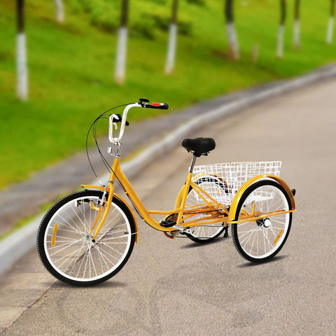 Tricycle Adulte 24 Pouces - 7 Vitesses, Cadre Acier Carbone, Charge Max 120kg - Avec Paniers Avant/arrière - Pour Seniors, Débutants, Courses - Pliable