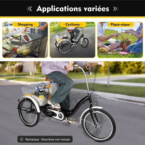 Tricycle Adulte 3 Roues 20 Pouces Avec Panier - Vélo De Ville Stable Et Pratique