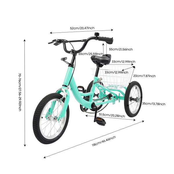 Tricycle pour enfant - Pour garçon/fille - 3 roues - 3 roues - Vitesse unique - Avec grand panier à provisions - Hauteur réglable - Sport