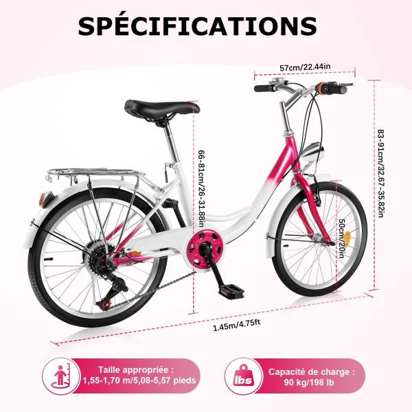 CNCEST Vélo pour enfant 20 pouces vitesses Pour garçons et filles