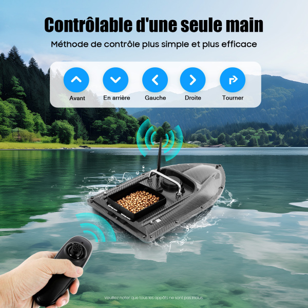 Bateau Appât MINRS 500 M – 1,5 Kg, Télécommande, 2 Hélices Rechange, ABS, Batterie 5200 MAh, Pour Lac/rivière/mer