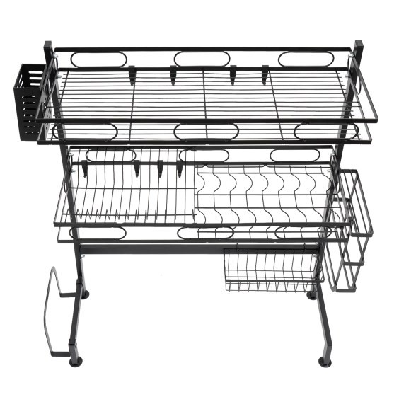 Égouttoir à vaisselle à 2 niveaux au-dessus de l'évier, égouttoir à vaisselle à 2 niveaux en acier inoxydable avec porte-ustensiles, planche à découper, bloc à couteaux (62 cm)