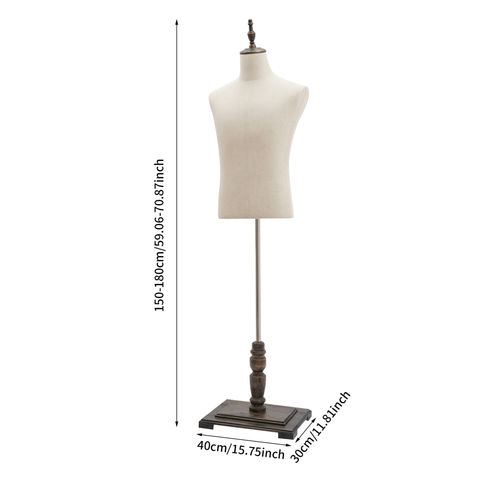 Mannequin homme avec support, mannequin demi-corps, mannequin de couture - Sans poignées, lin fin pour homme + version européenne antique