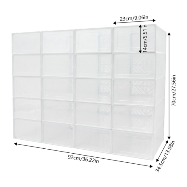 Cadre empilable à deux extrémités pour 20 boîtes à chaussures d'emballage, porte transparente, design creux - blanc Cadre empilable à deux extrémités pour 20 boîtes à chaussures d'emballage, porte transparente, design creux - blanc