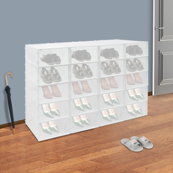 Cadre empilable à deux extrémités pour 20 boîtes à chaussures d'emballage, porte transparente, design creux - blanc