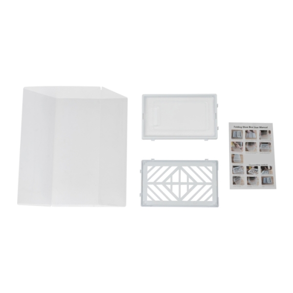 Cadre empilable à deux extrémités pour 20 boîtes à chaussures d'emballage, porte transparente, design creux - blanc Cadre empilable à deux extrémités pour 20 boîtes à chaussures d'emballage, porte transparente, design creux - blanc