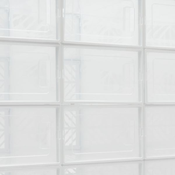 Cadre empilable à deux extrémités pour 20 boîtes à chaussures d'emballage, porte transparente, design creux - blanc