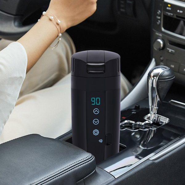 Bouilloire de voyage pour la voiture, mug chauffant avec protection contre les débordements et revêtement en acier inoxydable