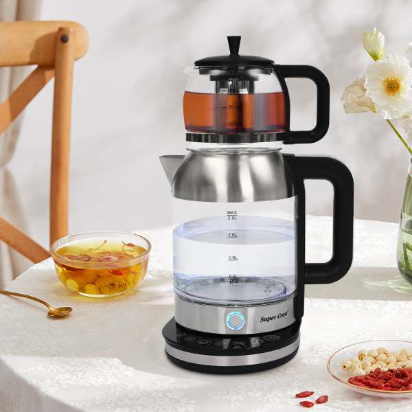Bouilloire portable avec contrôle de la température, théière à double bouilloire