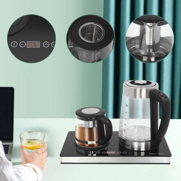 Bouilloire à café et à thé 2,5 L 1 800 W avec écran LCD, acier inoxydable et verre