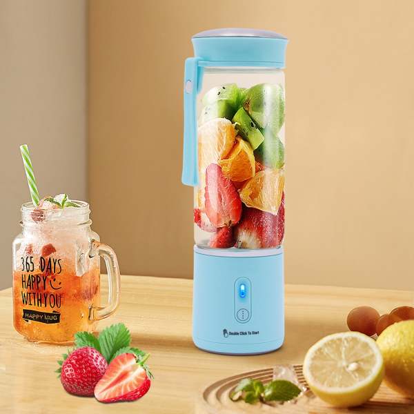 Mixeur portable pour smoothies et shakes - 450 ml - Mixeur à smoothie - Rechargeable - Bol de mixage - Mini mixeur - Bleu