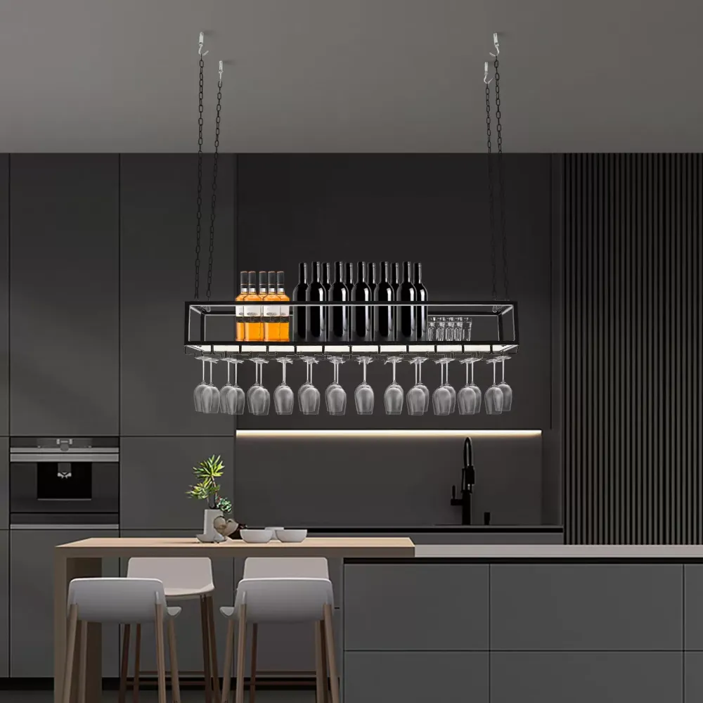 Support à Verres Suspendu Sous Armoire - 4 Rangs Métal - Pour Verre à Vin/Cocktail - Lot De 2
