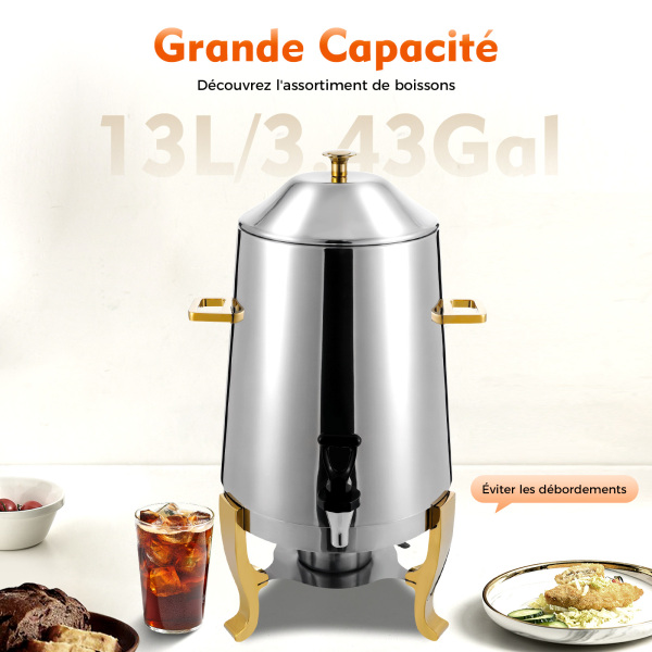 13L Distributeur De Boissons Chaudes, Urne À Café En Acier Inoxydable, Avec Robinet Pour Les Fêtes,Les Buffets Et La Restauration (3,43 Gallons)