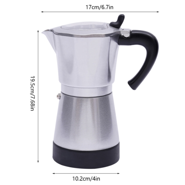 Machine à café Moka électrique en alliage d'aluminium 480W avec base, peut préparer six tasses à la fois, argent