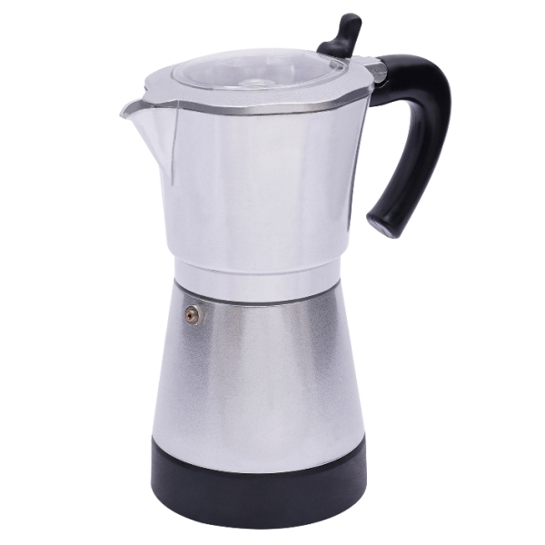 Machine à café Moka électrique en alliage d'aluminium 480W avec base, peut préparer six tasses à la fois, argent