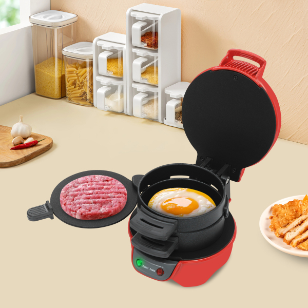 Grill portable, appareil à hamburgers électrique, presse à hamburgers électrique - Rouge