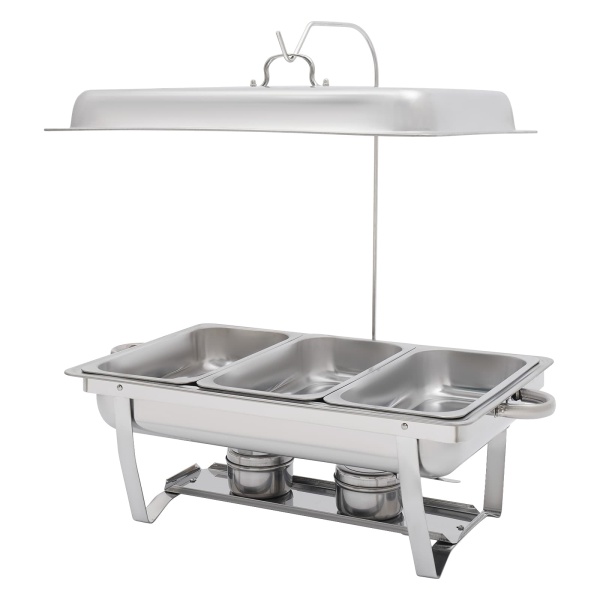 Chauffe-plats en acier inoxydable avec 3 casseroles et cadre pliant argenté 3 litres/chaque assiette, chauffe-plats avec robinet